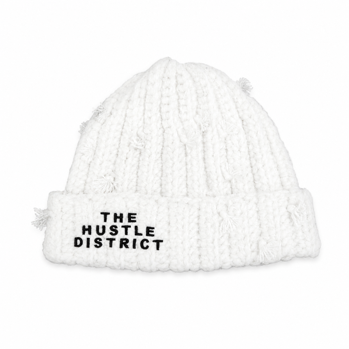 Hand-Knitted Beanie - White - The Hustle District