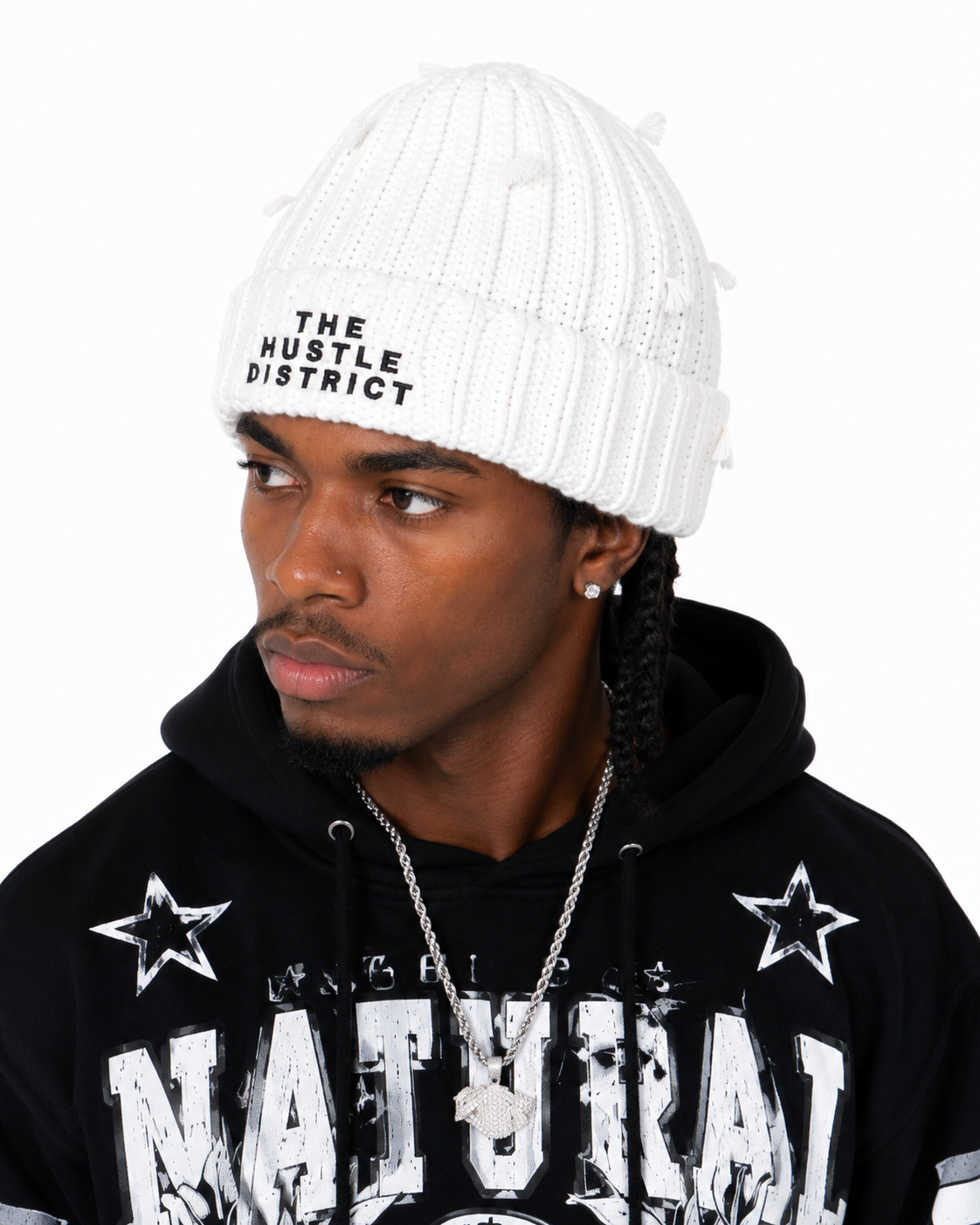Hand-Knitted Beanie - White - The Hustle District
