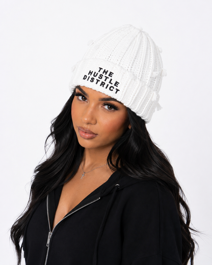 Hand-Knitted Beanie - White - The Hustle District