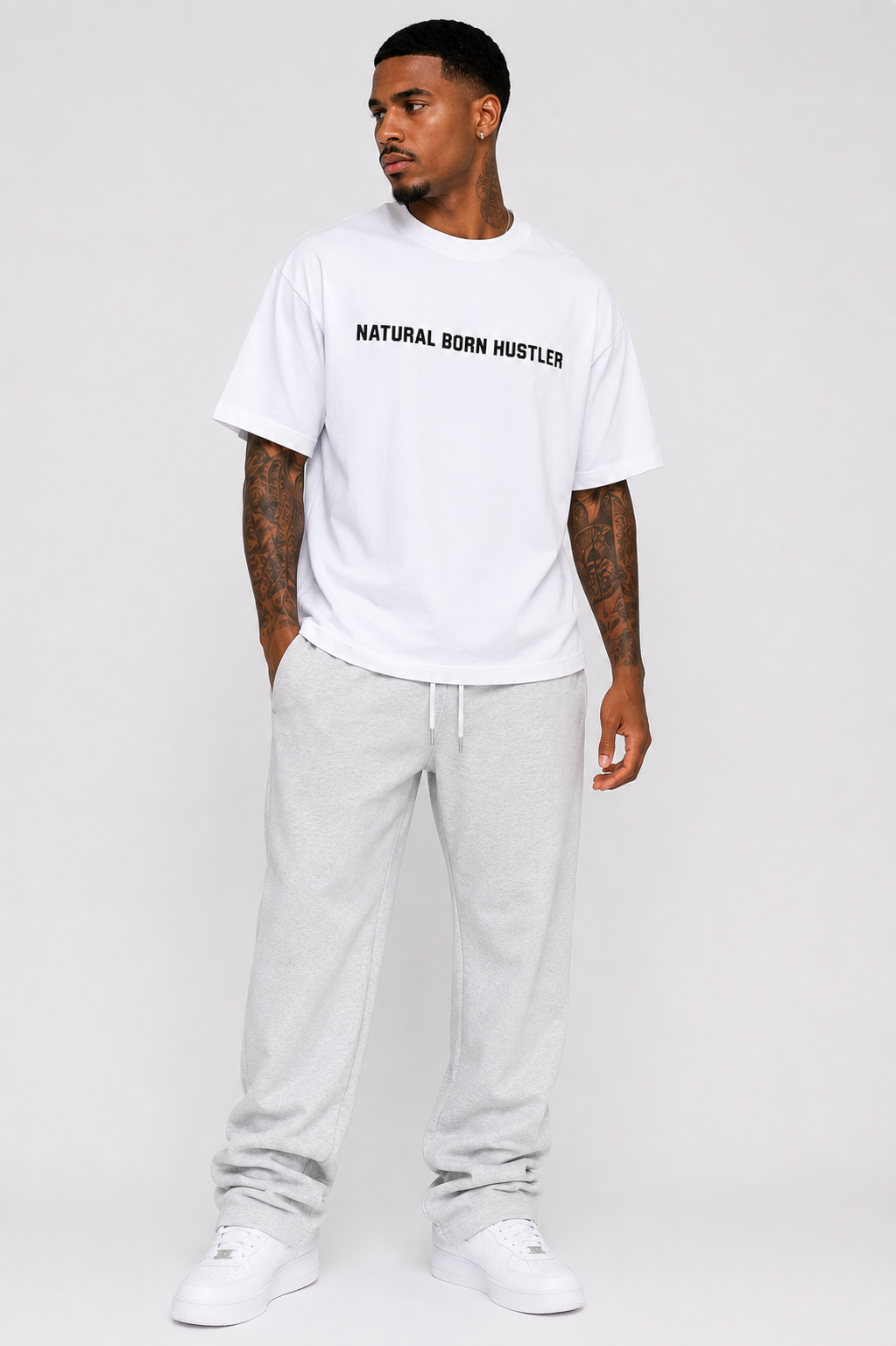 NBH Drop Shoulder Tee - White - The Hustle District