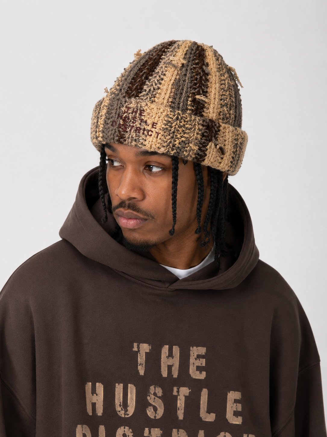 Hand-Knitted Beanie - Brown - The Hustle District