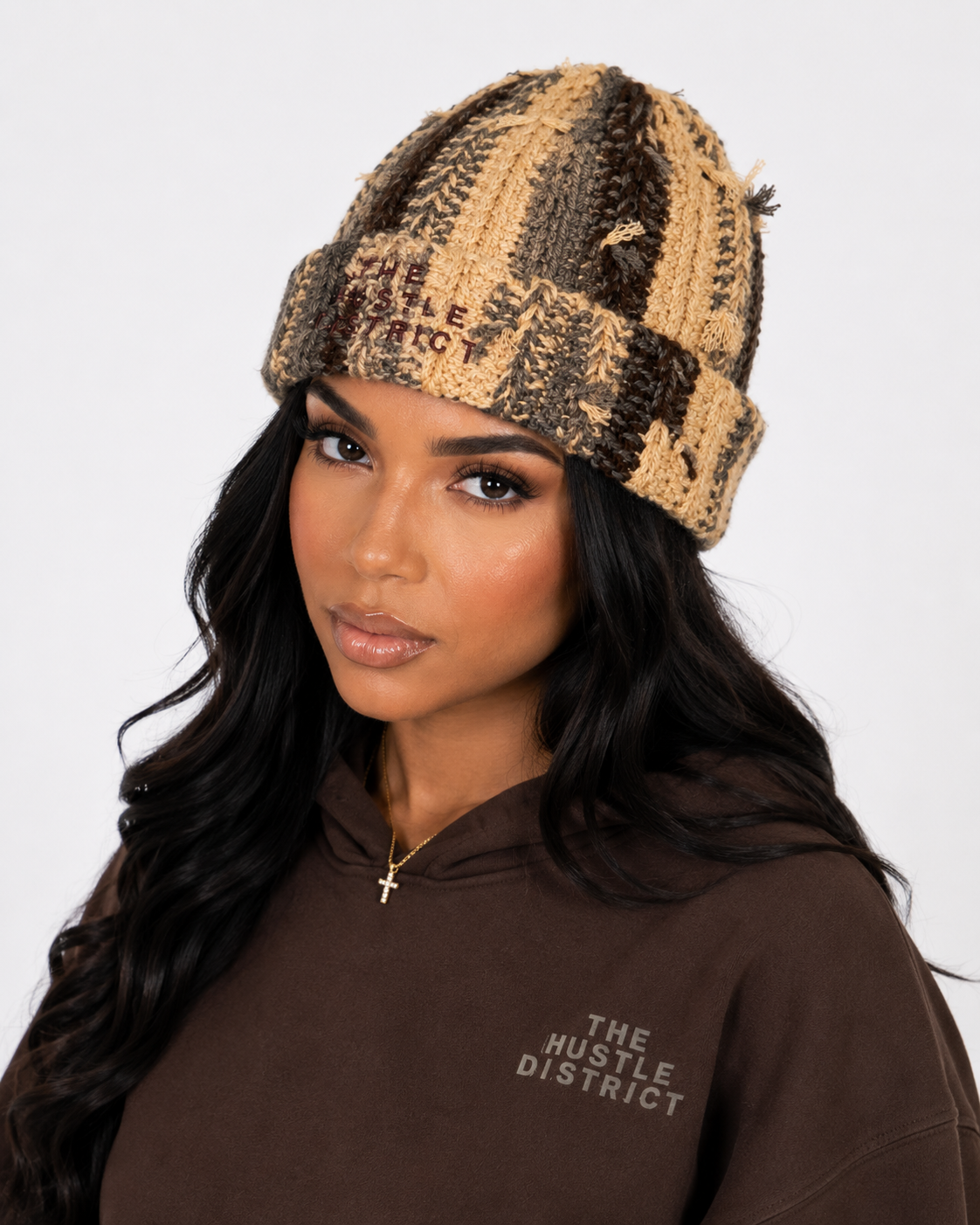 Hand-Knitted Beanie - Brown - The Hustle District