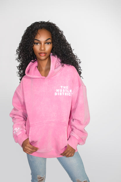 DBTR Oversized Acid Wash Hoodie (Pink) - The Hustle District