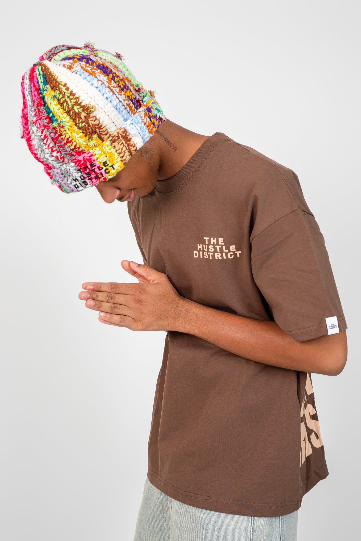 Hand-Knitted Multi-Color Distressed Beanie