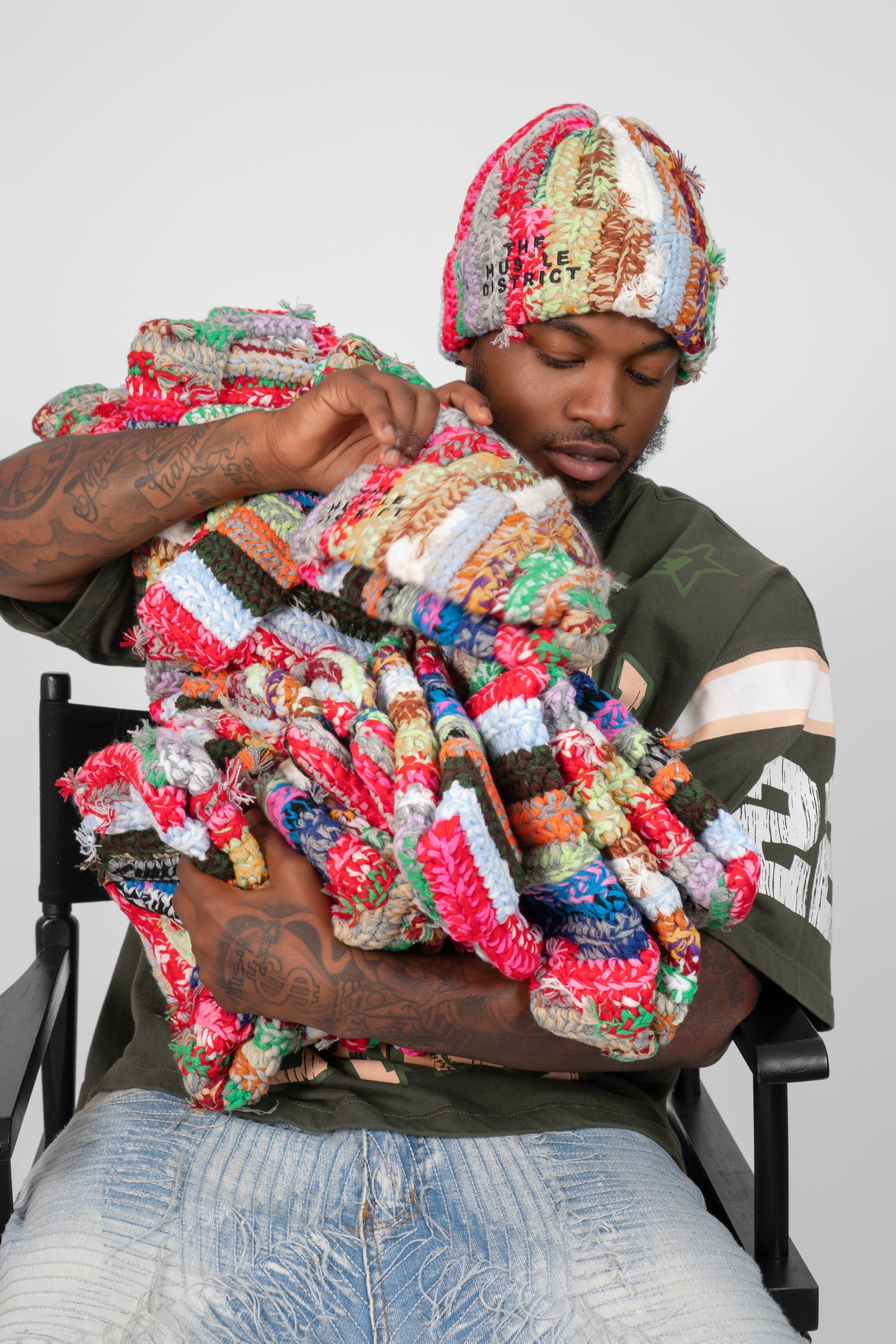 Hand-Knitted Multi-Color Distressed Beanie