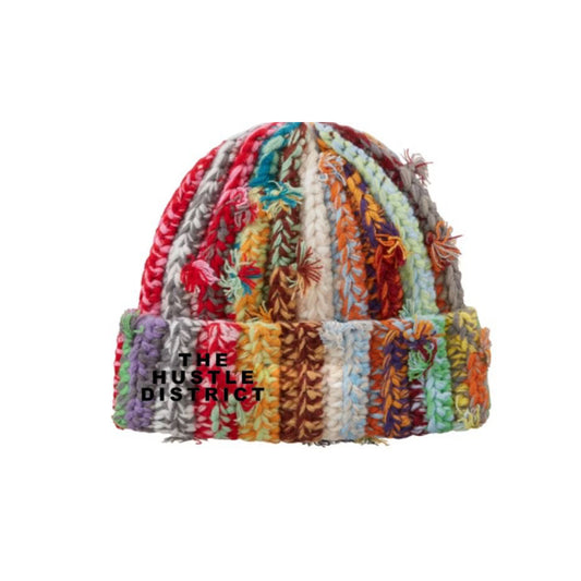 Hand-Knitted Multi-Color Distressed Beanie